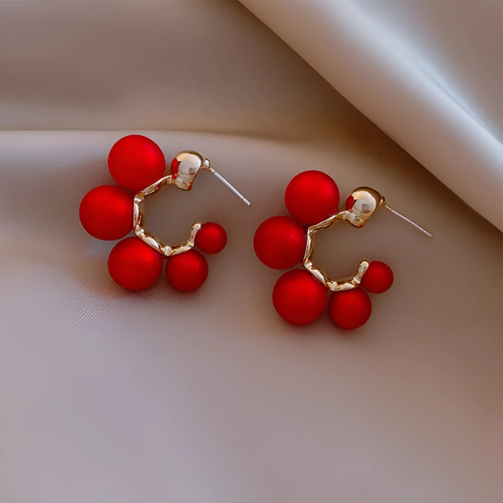 Red bell-shaped alloy earrings with hook fastener for women