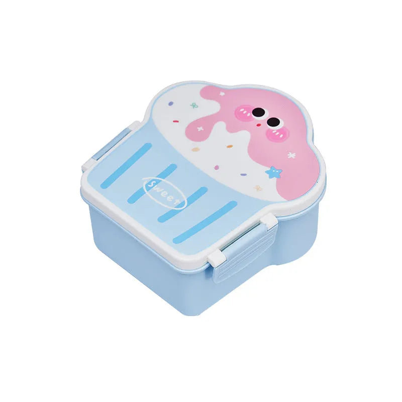 Ice cream shaped plastic lunch box with compartments and included spoon and fork