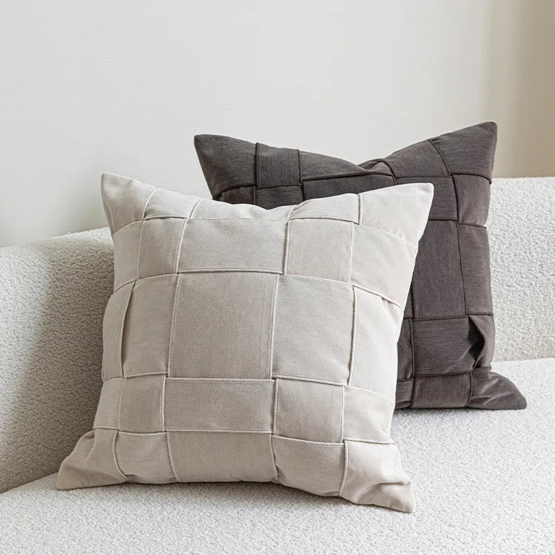 Square chenille woven pillow cushion showing textured fabric in various colour options