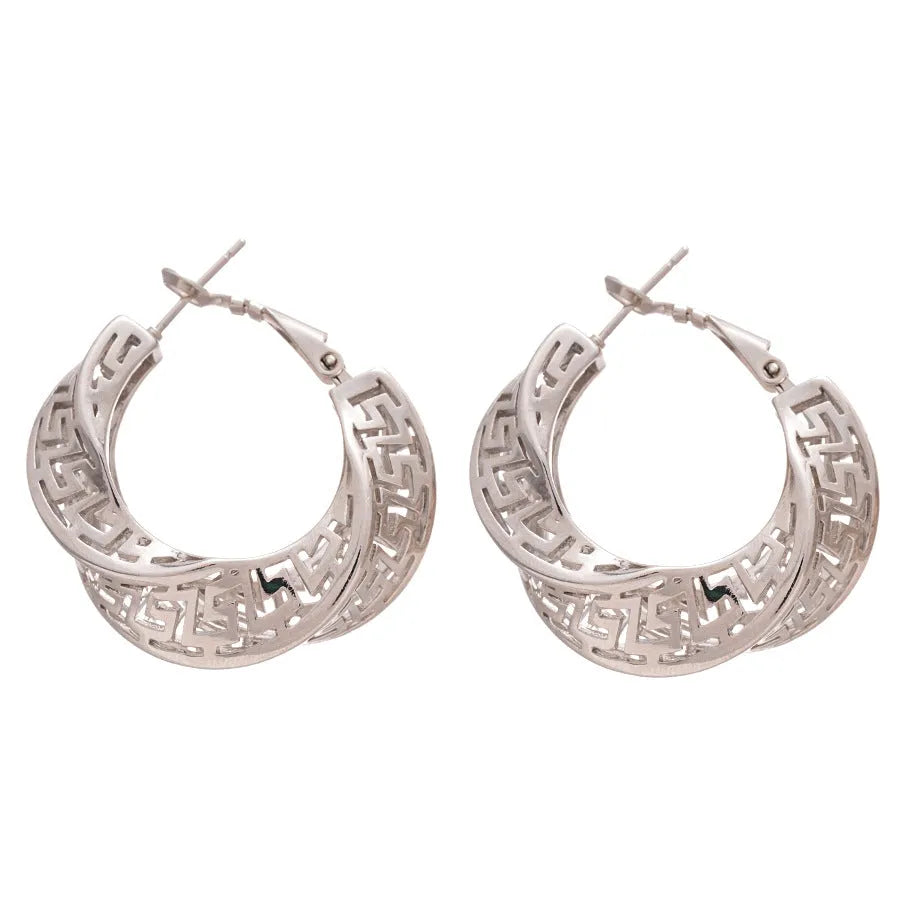 Women's geometric stud earrings with twisted round design in gold and silver electroplated copper
