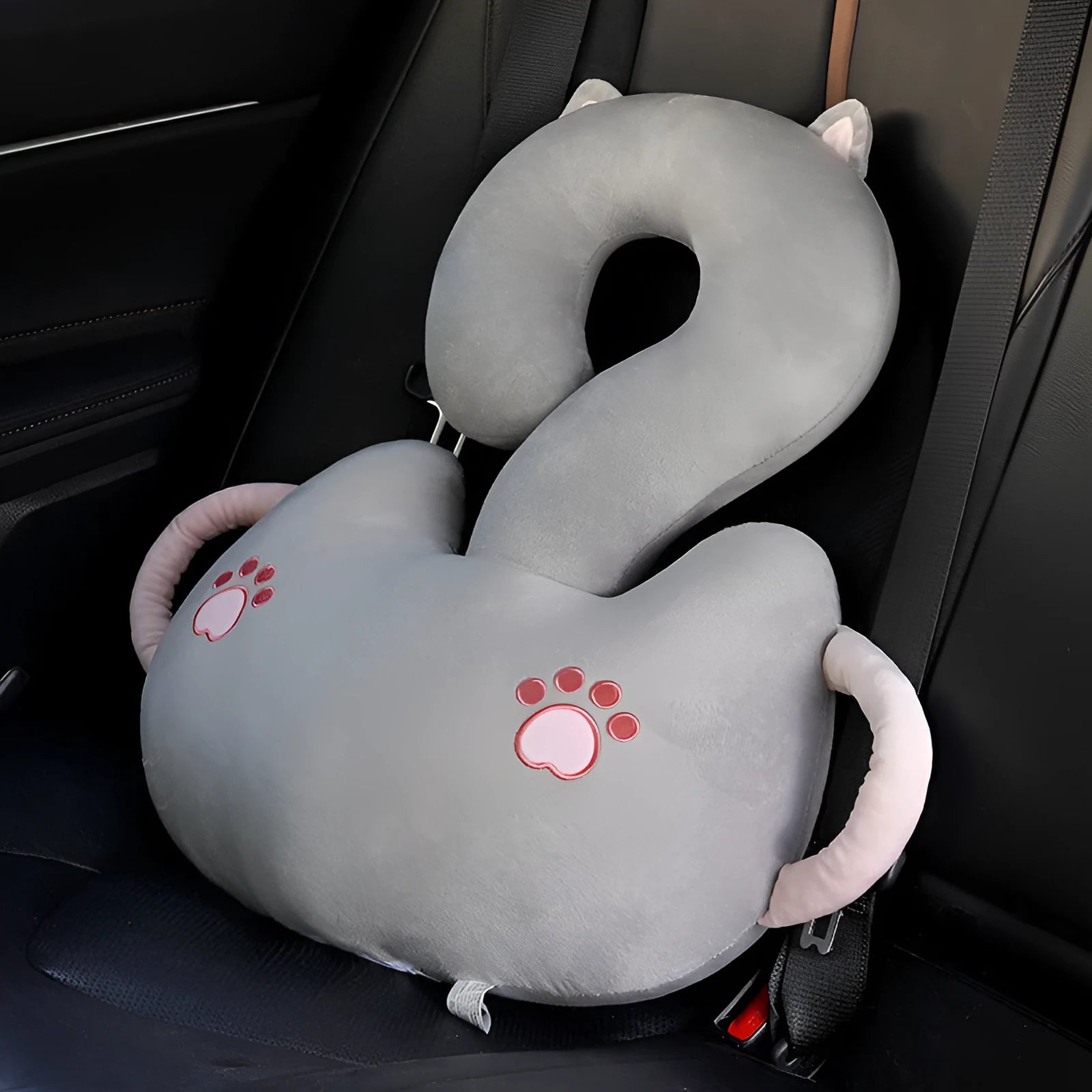 Square cartoon animal hug cushion pillow with question mark design, shown in a light cat colour variant.