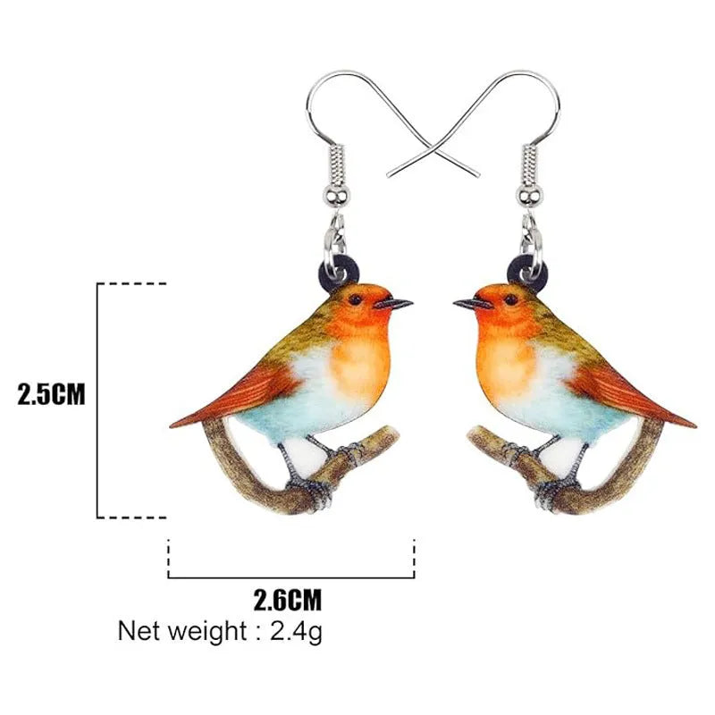 Blue titmouse pendant acrylic earrings with geometric snake motifs in two colour options