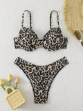 Leopard point backless bikini swimsuit in polyester spandex fabric