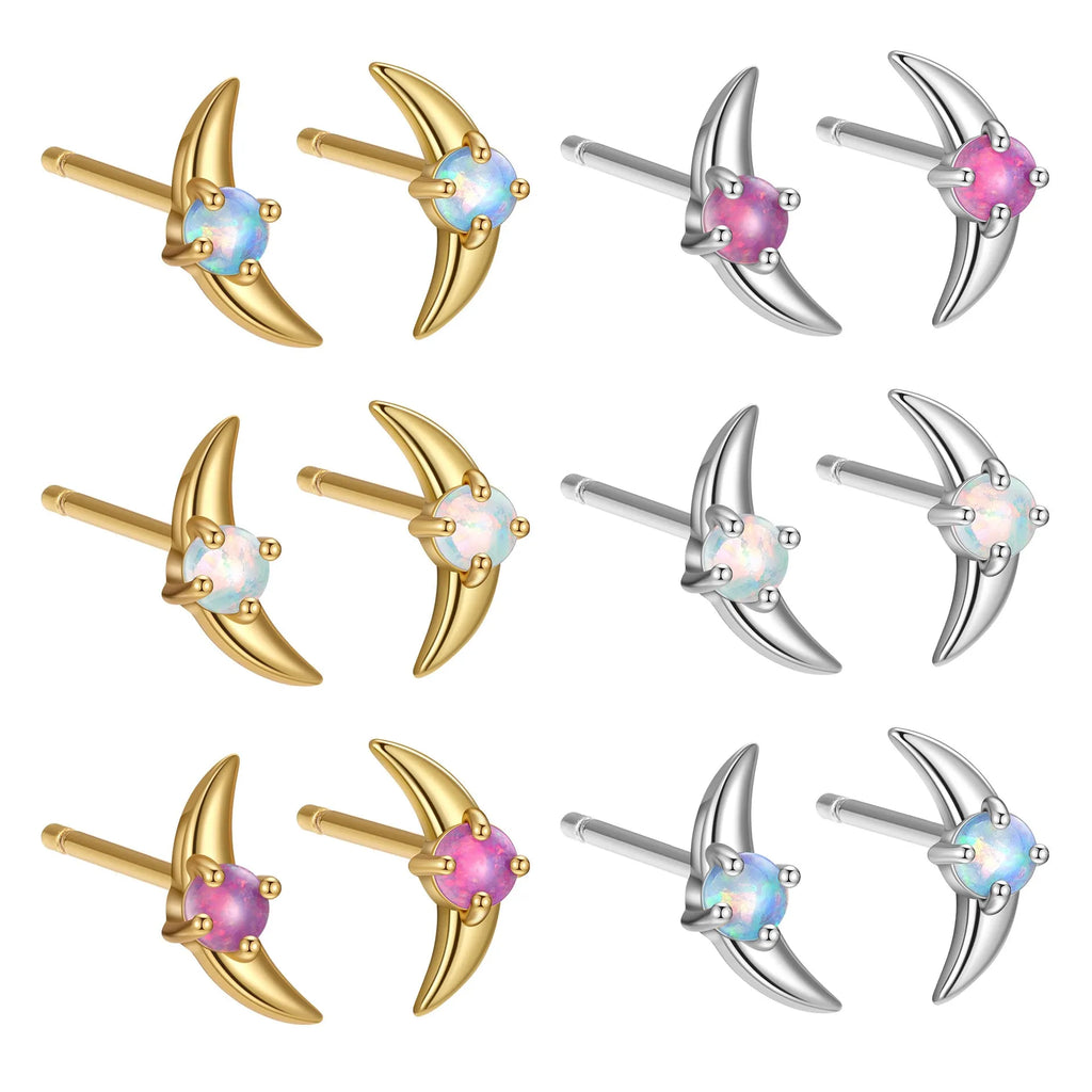 Women's geometric earrings in 925 silver with electroplated finish and stone accents in blue, purple, or white