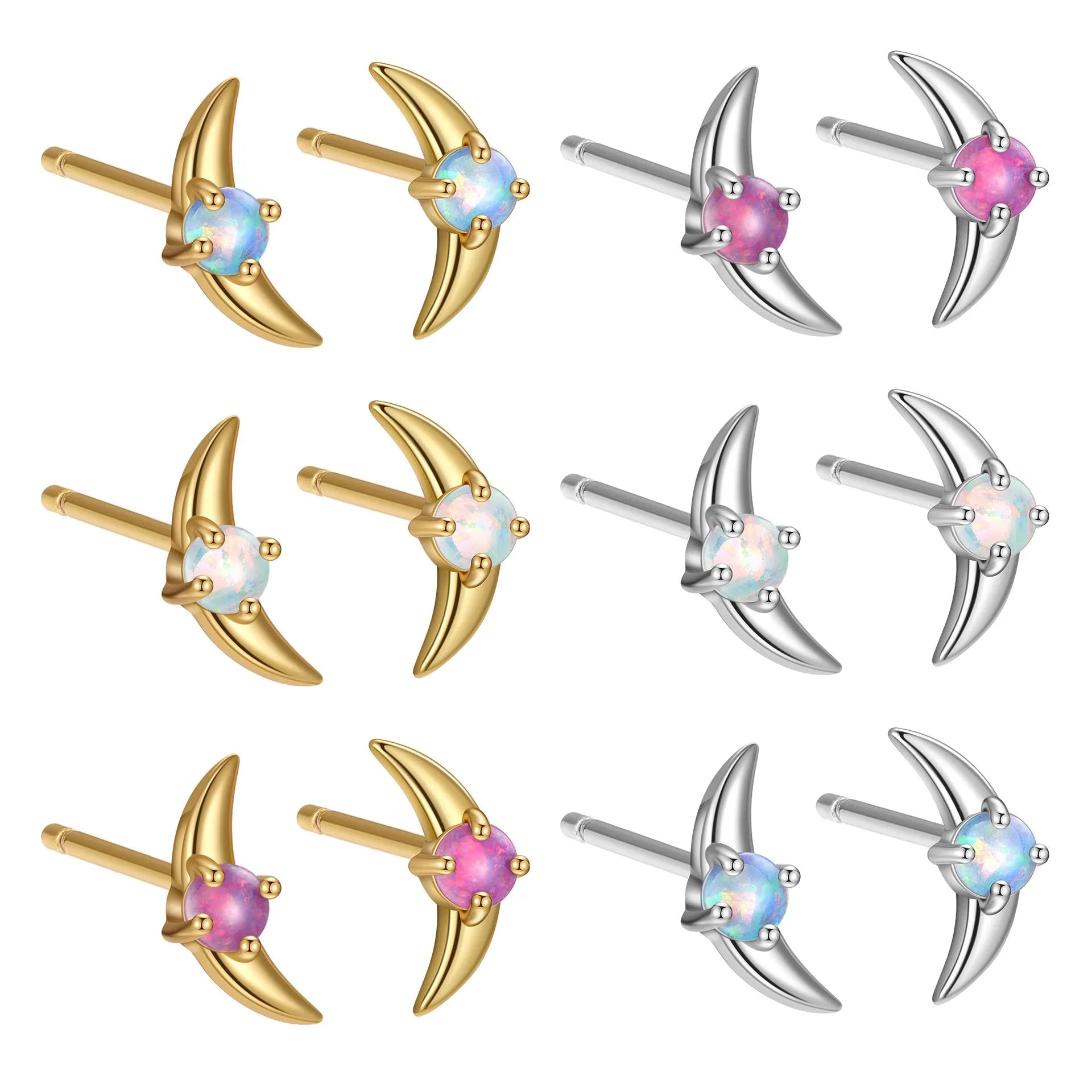 Women's geometric earrings in 925 silver with electroplated finish and stone accents in blue, purple, or white