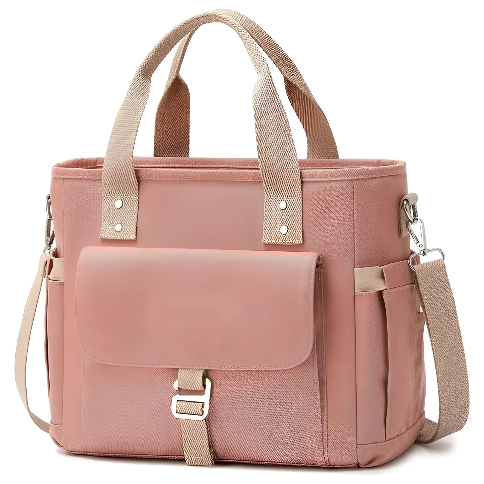 Portable cube style picnic bag with removable shoulder strap and side pocket in Oxford cloth