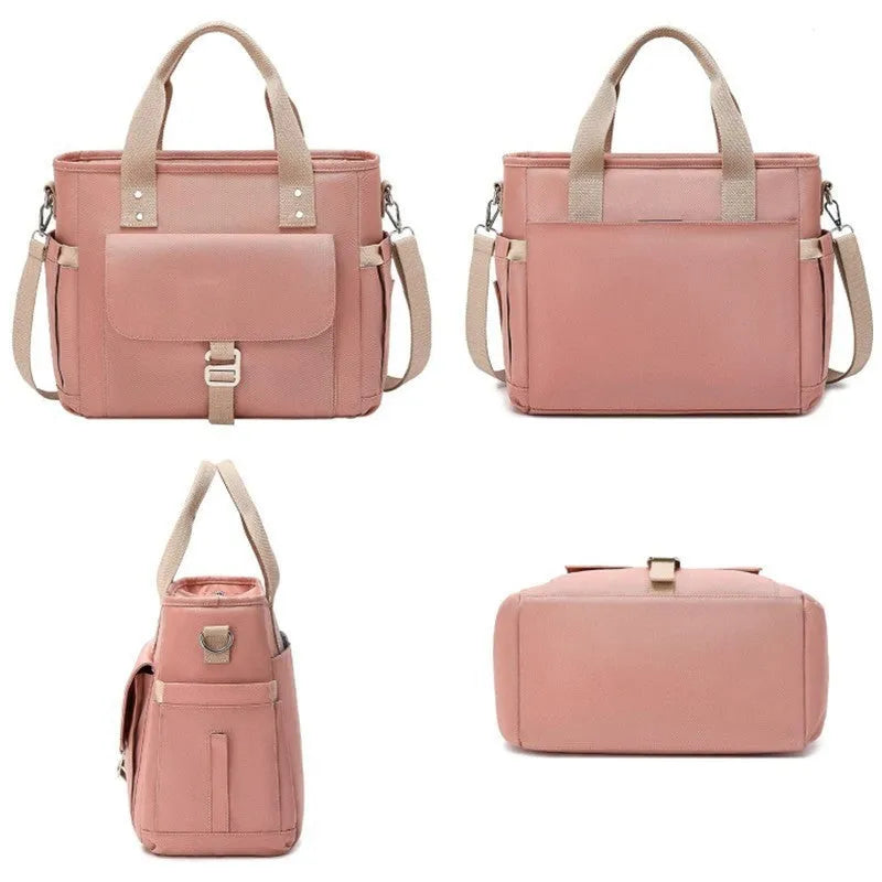Portable cube style picnic bag with removable shoulder strap and side pocket in Oxford cloth
