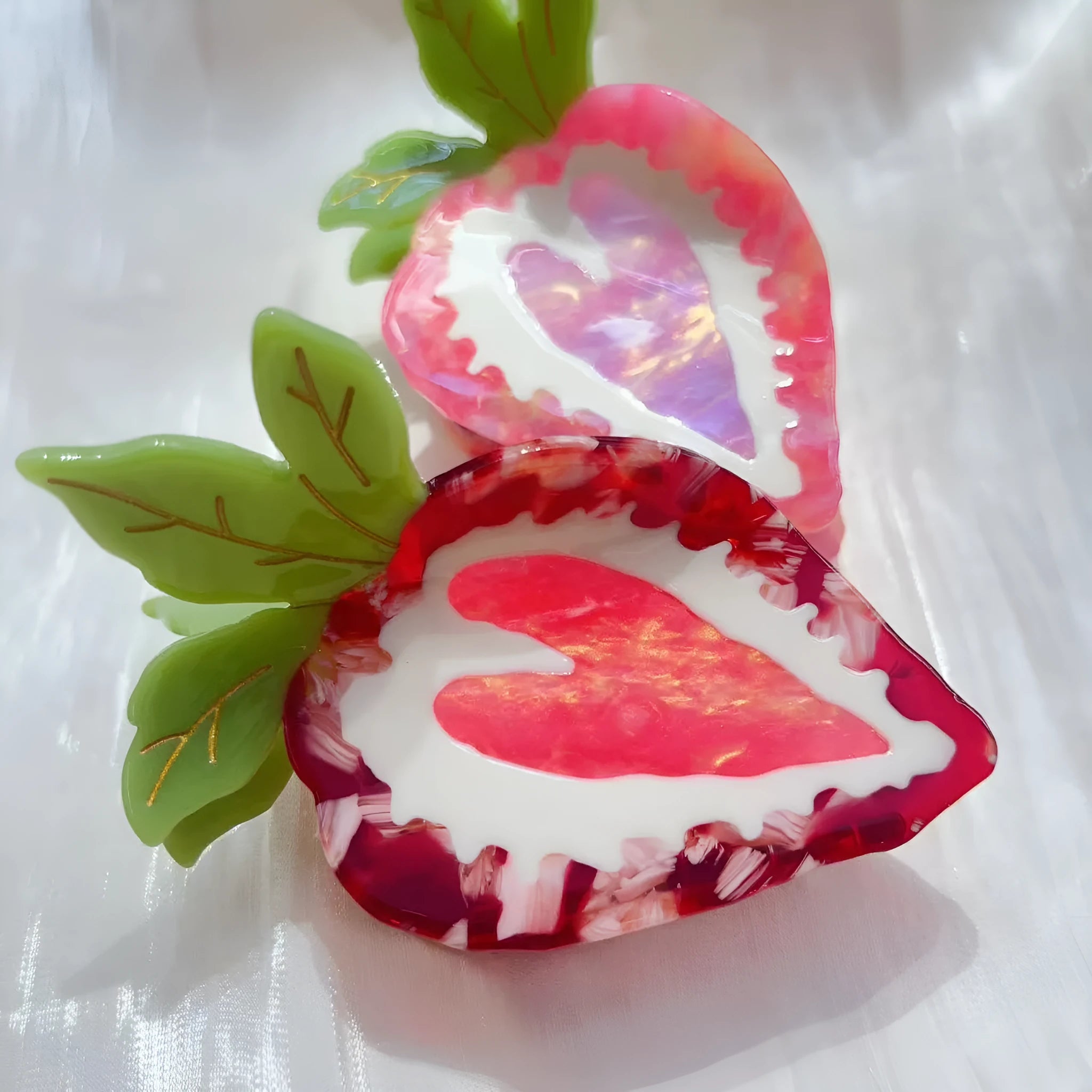 Handmade strawberry hairpin for girls in pastoral style with red or pink colour options