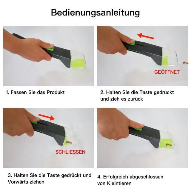 Green handheld plastic insect catcher for garden and grass pest control