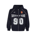 Women's red American retro style loose hooded cardigan jacket with white letter embroidery pattern