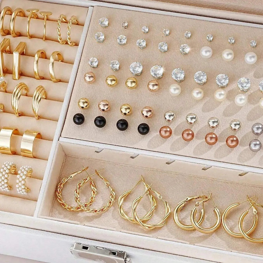 108-piece geometric pearl earring combination set in gold and yellow electroplated alloy