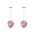 Geometric strawberry-shaped stud earrings with spot drill crystal details in red colour option