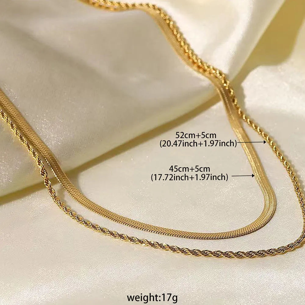 Women's retro solid colour double-layer twist necklace with titanium steel pendant and snake bones chain