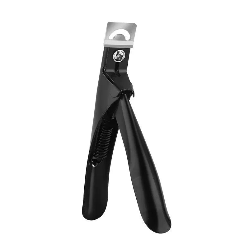 Stainless steel French U-shaped nail art scissors on a neutral background.