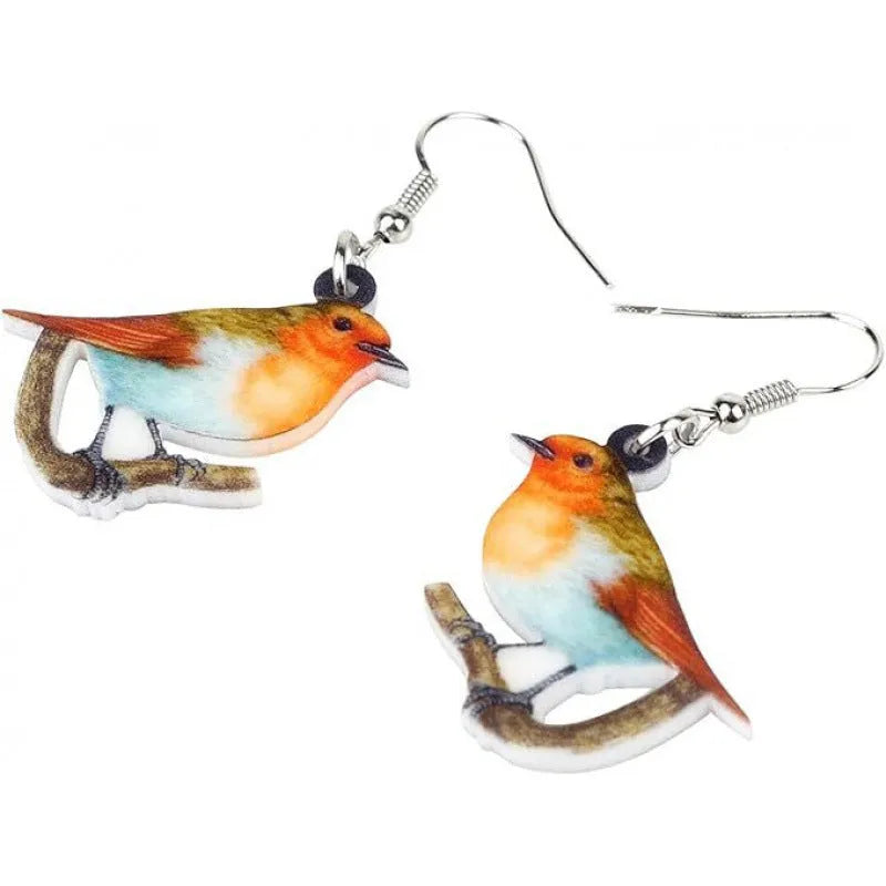 Blue titmouse pendant acrylic earrings with geometric snake motifs in two colour options