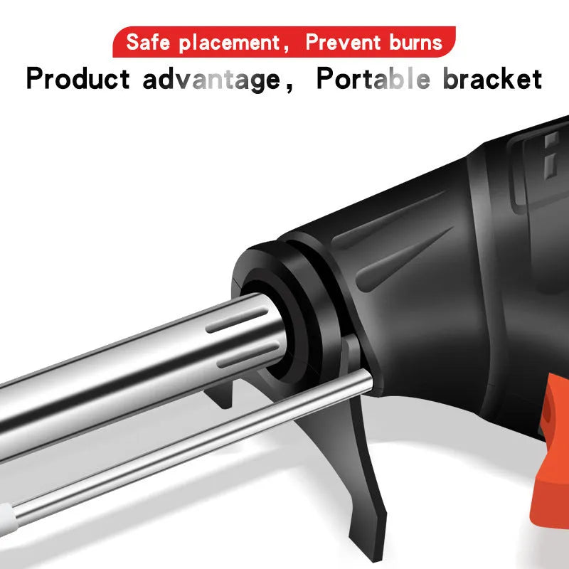 Black soldering gun kit with LED light, five-piece set with alloy construction.
