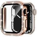 Apple Watch case with double diamond glass peep-proof screen protector in rose gold colour for a 44mm model.