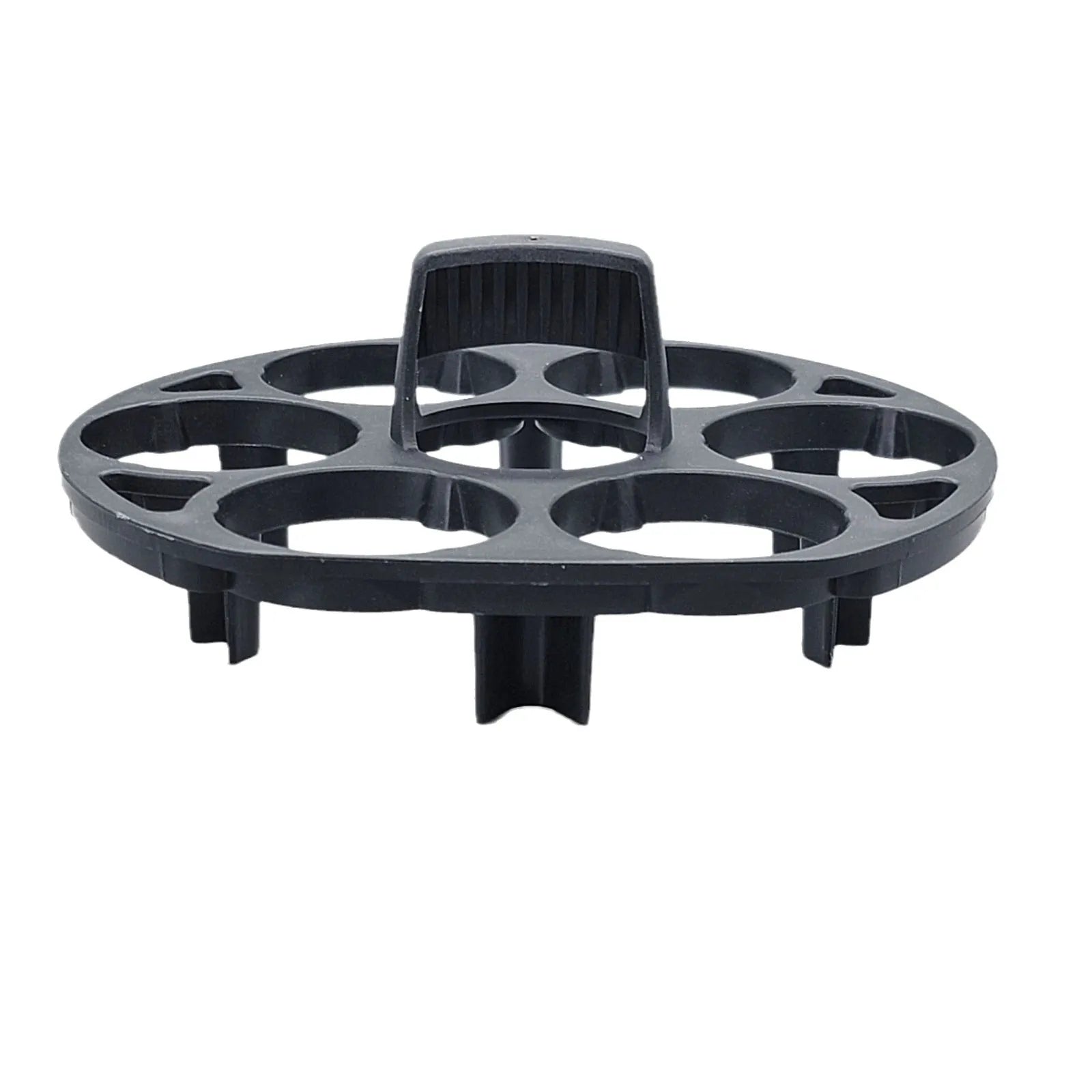 Black plastic egg holder basket for cooking machines measuring 13.8 x 12.6 x 5.7 cm