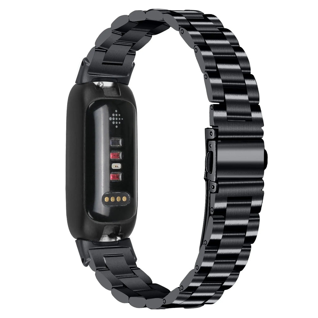 Stainless steel Apple Watch strap for Inspire 3 with three-bead design in multiple colour options
