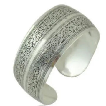 Miao ethnic carved open silver bracelet with Roman shape in turtle or elephant colour options
