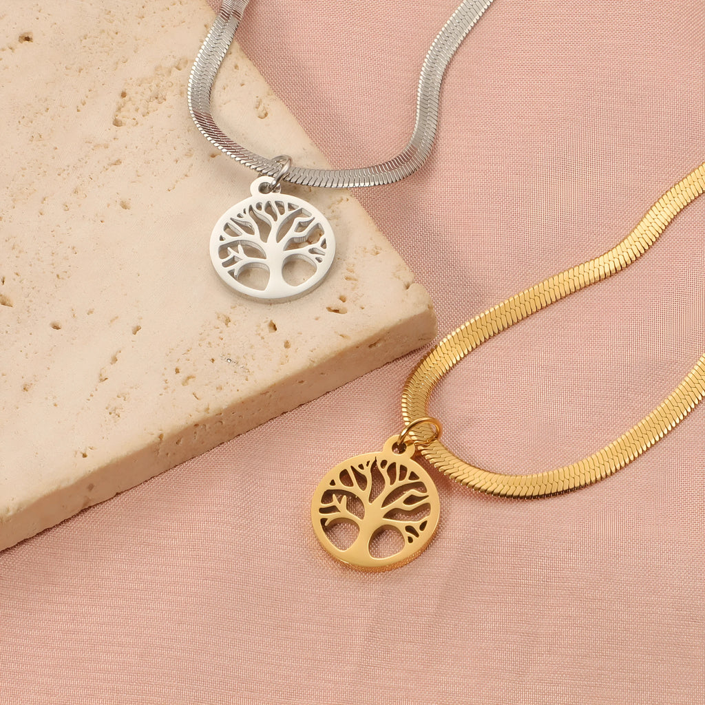 Stainless steel lucky tree clavicle chain necklace with titanium steel pendant on snake bones chain