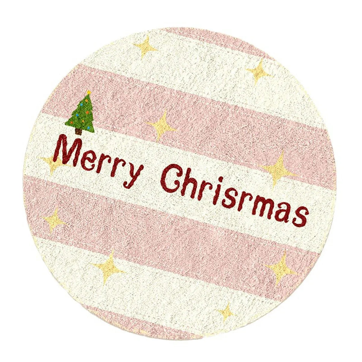 Round Christmas floor mat in imitation cashmere with festive designs including gingerbread men and Christmas trees