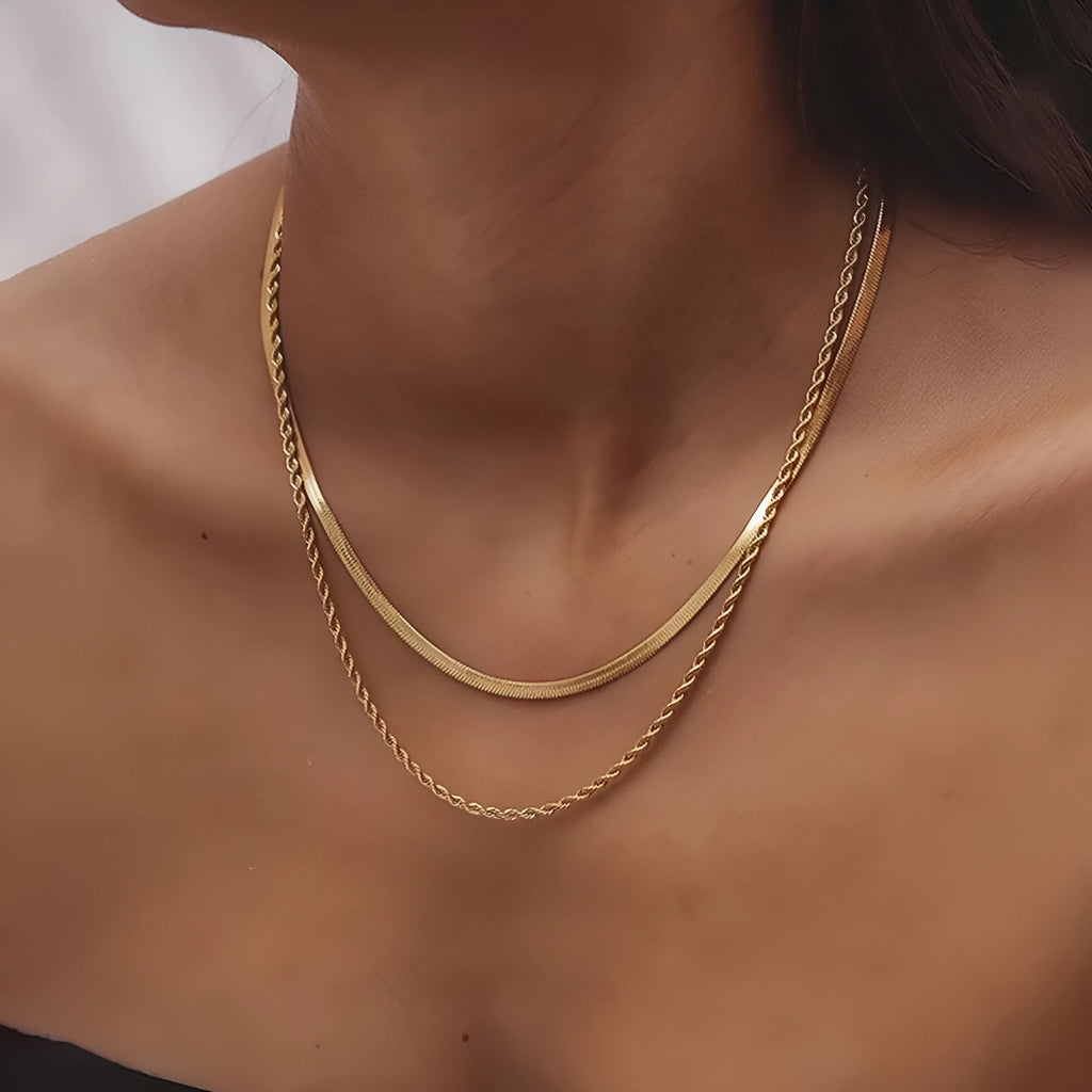 Women's retro solid colour double-layer twist necklace with titanium steel pendant and snake bones chain