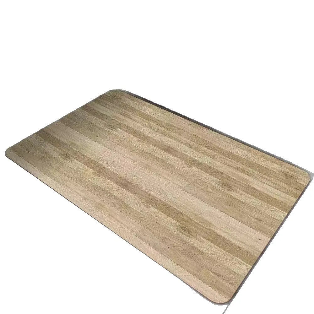 Square diatom mud bathroom floor mat with wood grain geometric pattern in front of a washroom door.