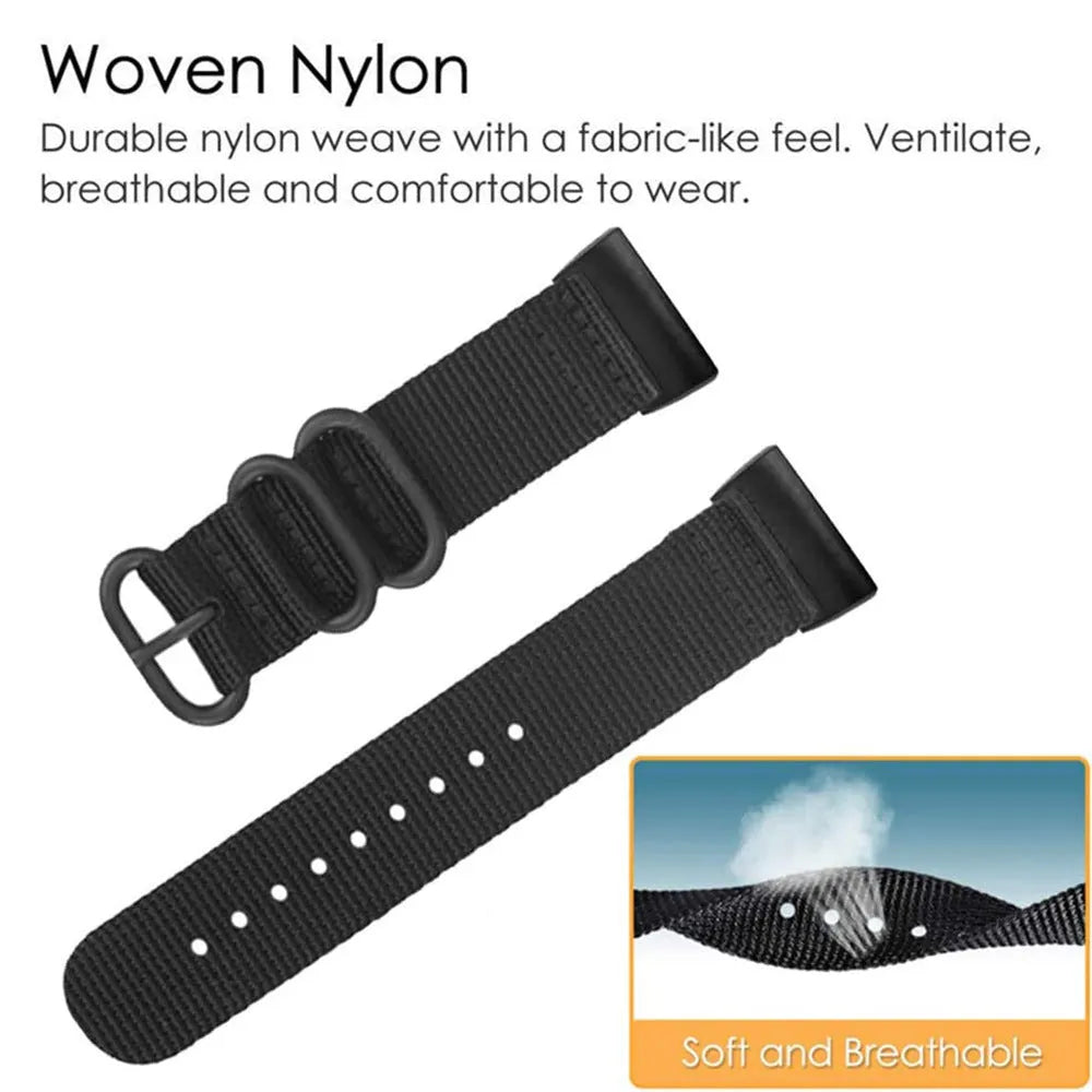 Army Green woven nylon three-ring buckle replacement strap for Fitbit Charge fitness tracker