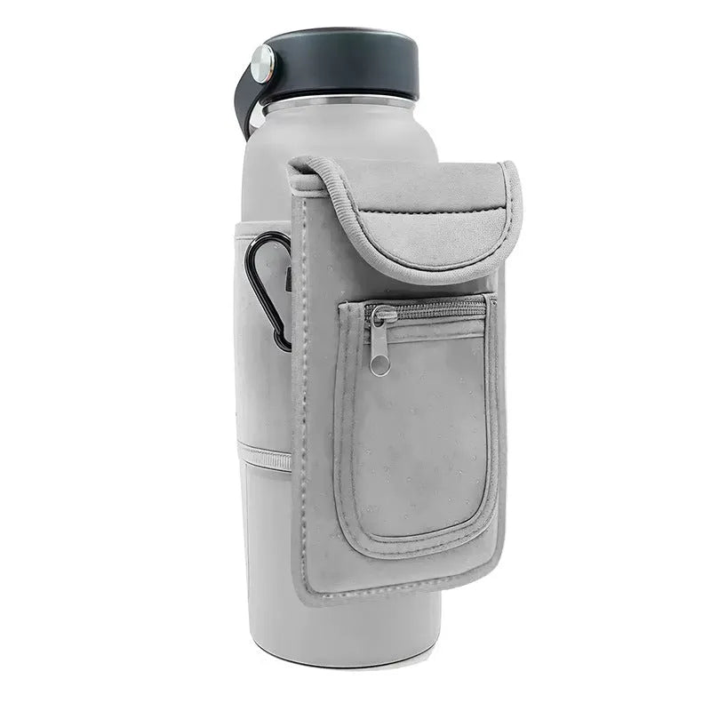 Insulated cloth cup sleeve for water bottles with magnetic hook attachment in black colour