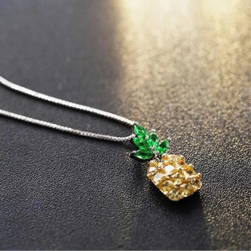 Geometric pineapple charm necklace in silver tone with Korean fashion styling