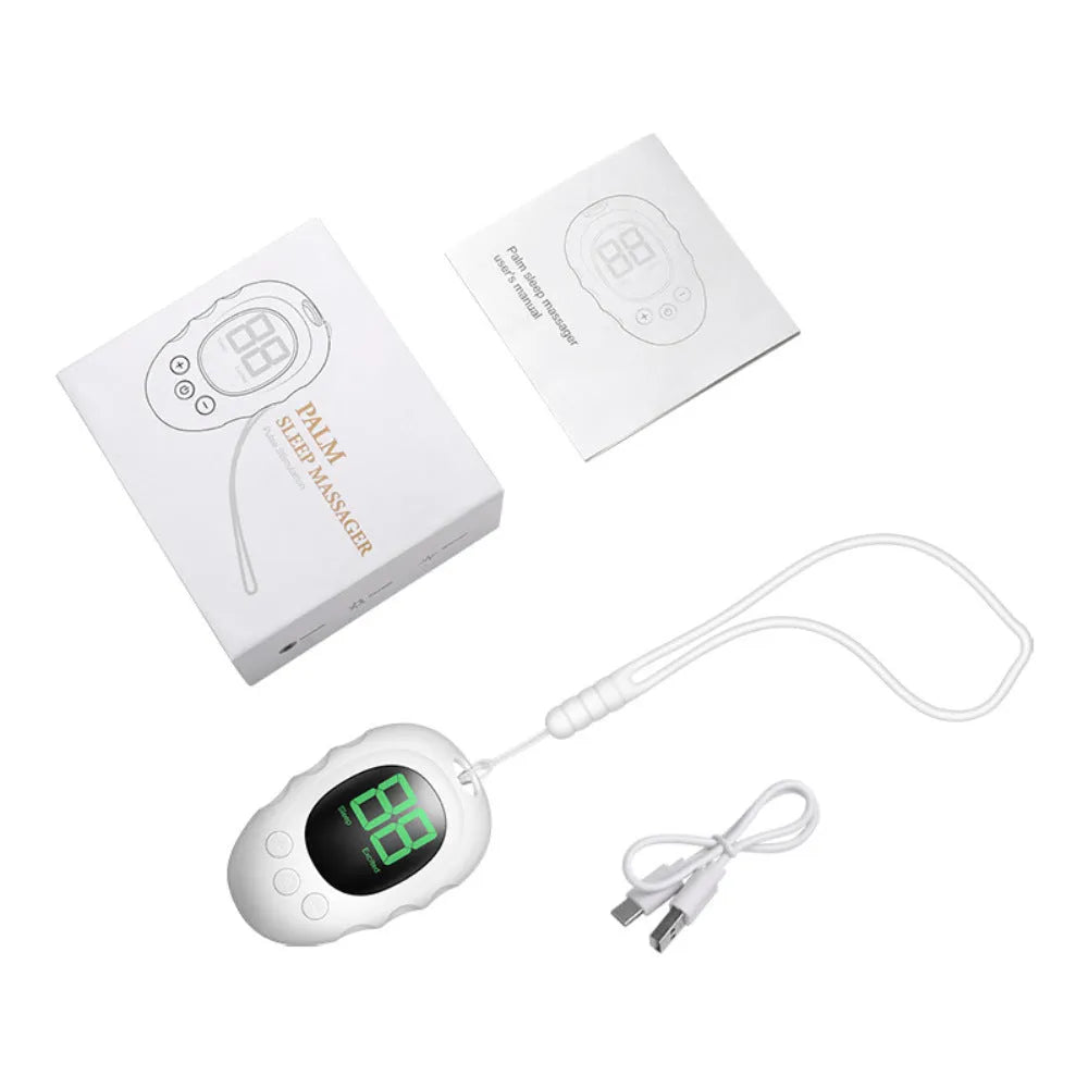 Rechargeable silicone sleep monitor handheld device in black, green or white colour with USB charging cable