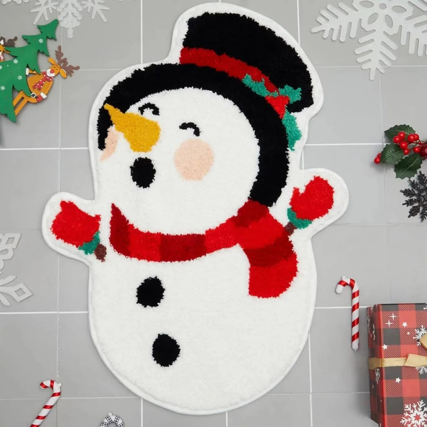 Christmas-themed cashmere hallway mat with abstract printed design and TPR backing in 50x80cm size
