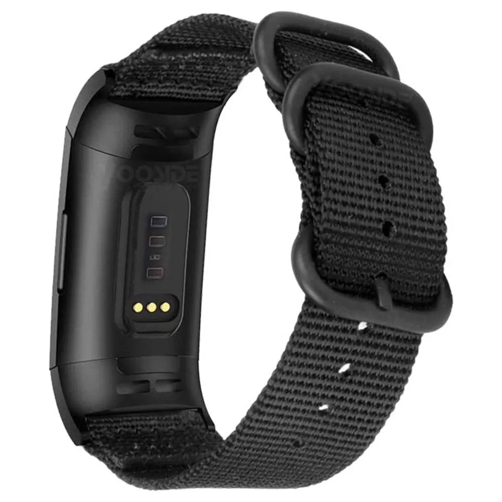 Army Green woven nylon three-ring buckle replacement strap for Fitbit Charge fitness tracker