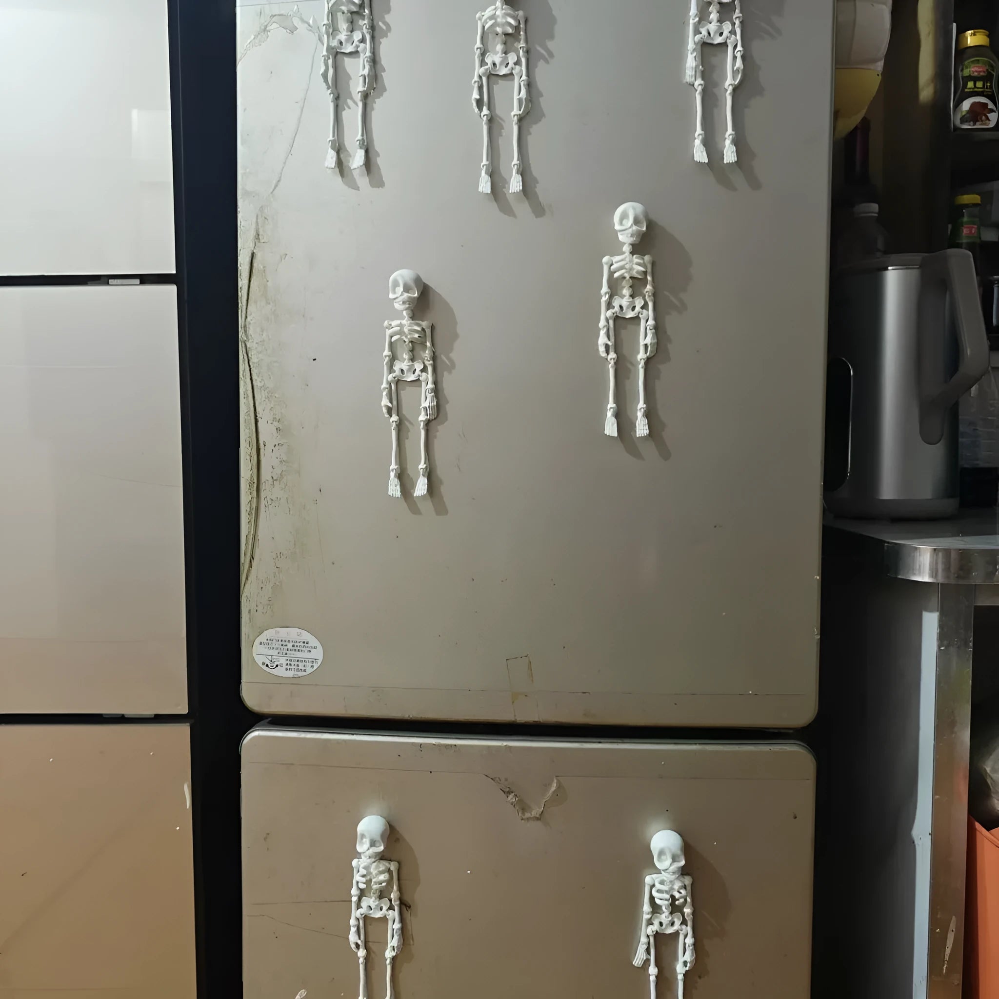 3D printed white skull Halloween ornament with modern art styling, 18cm tall