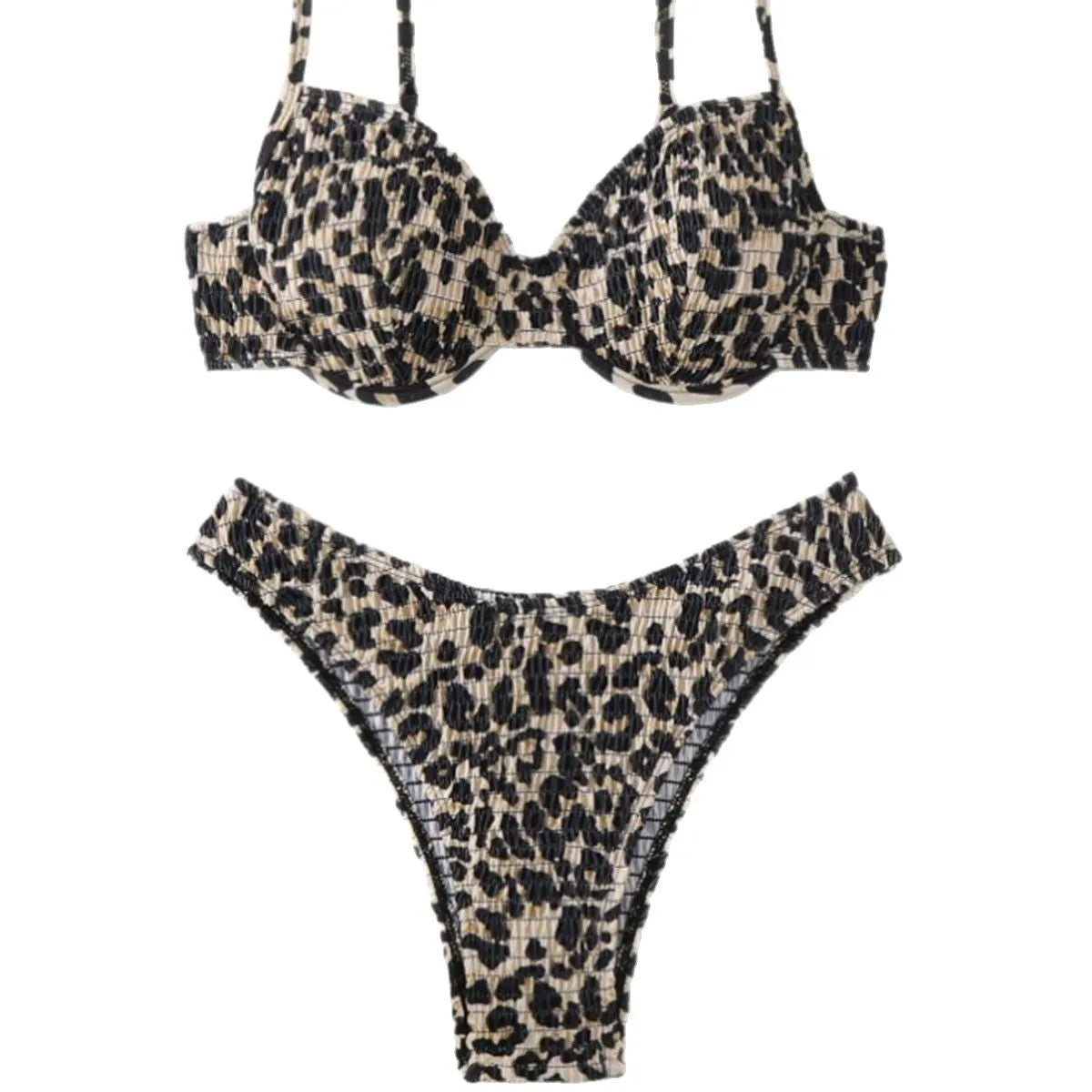 Leopard point backless bikini swimsuit in polyester spandex fabric