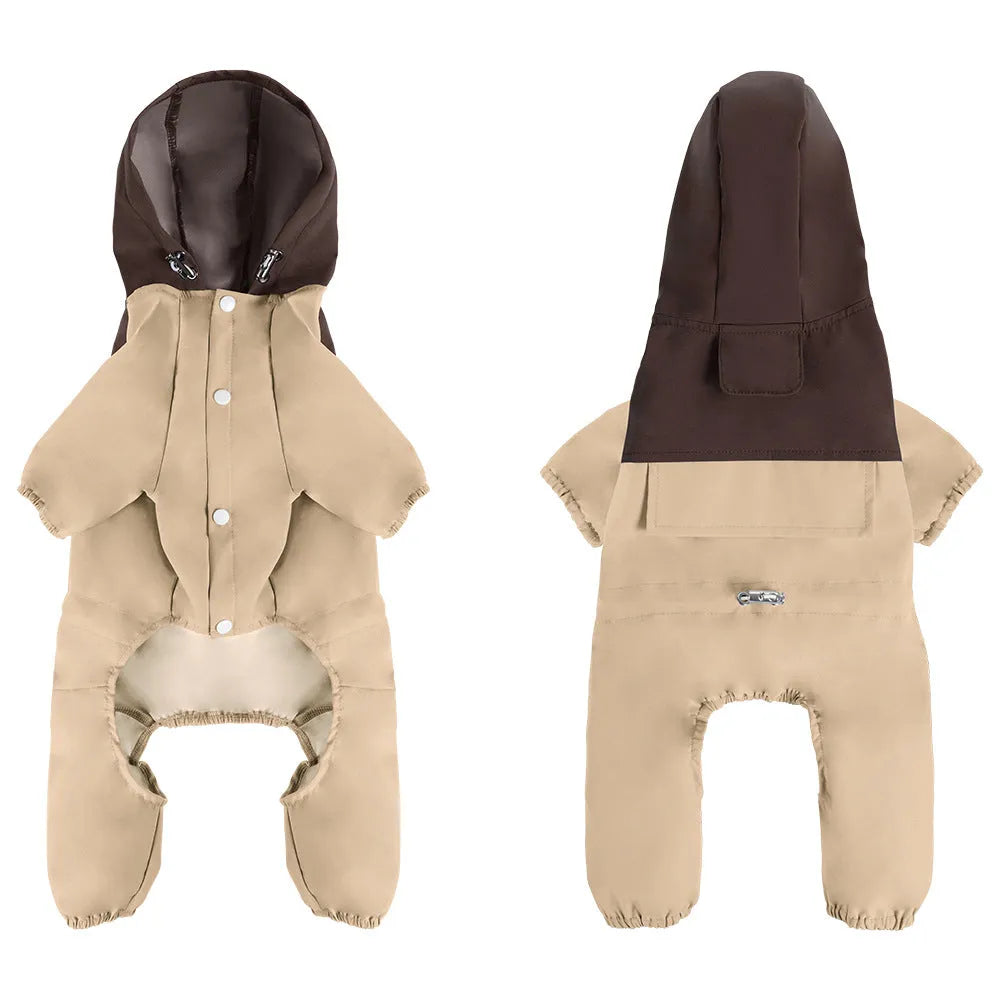 British style waterproof and dustproof polyester dog jacket for small to medium breeds.