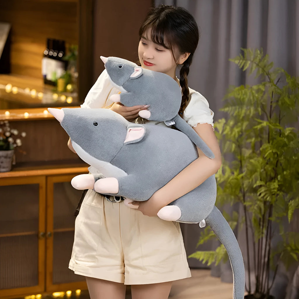 Cartoon mouse plush doll in three size options: small 32cm, medium 50cm, and large 100cm.
