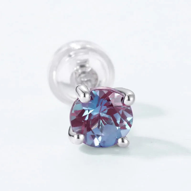 Silver geometric ear studs with round Alexander stone in cultivate colour