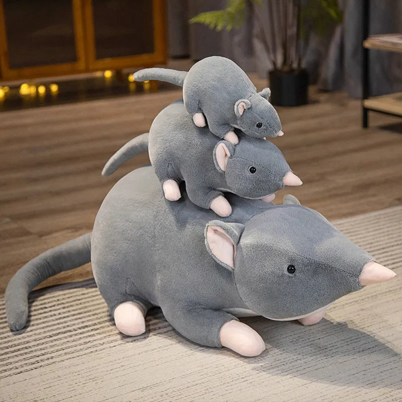 Cartoon mouse plush doll in three size options: small 32cm, medium 50cm, and large 100cm.