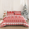 Red Winter Sleepers Christmas Love Song pattern bed cover-style quilt cover and pillowcases on a bed.