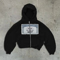 Men's and women's loose fit hoodie jacket with zipper pockets in letter pattern design