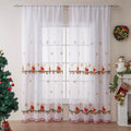 Pair of white Christmas curtains with embroidered red snowflake pattern