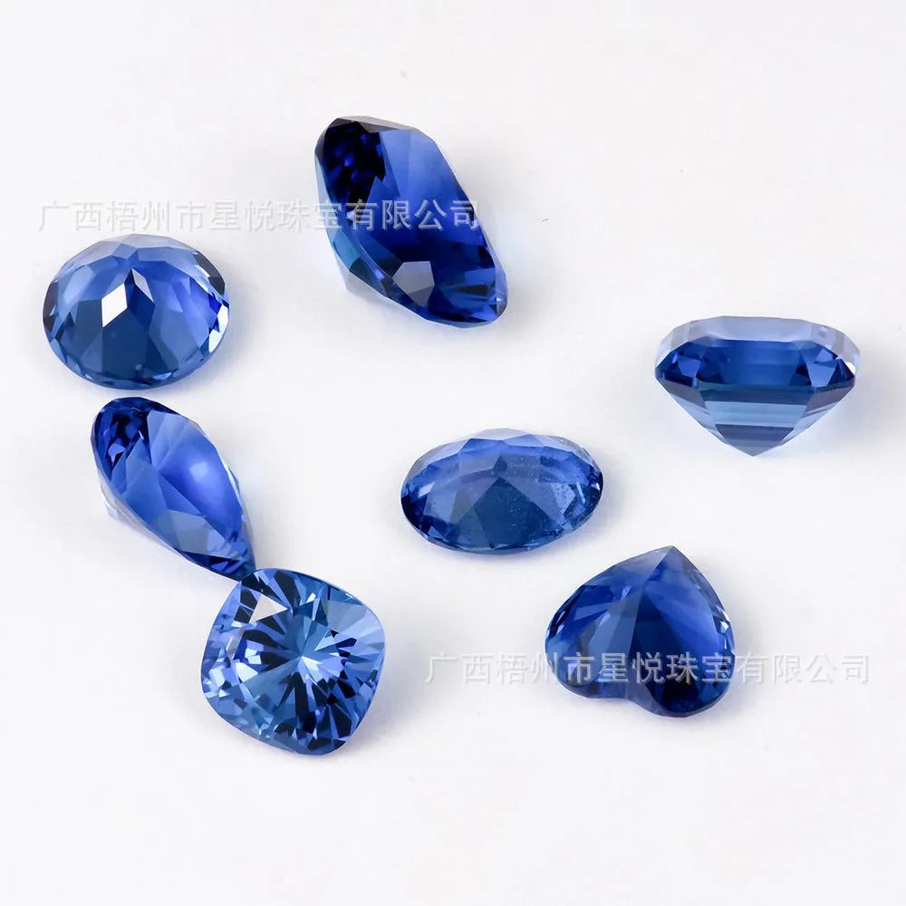 Royal blue Love Shaped Tiara Cultivate gemstone showing cutting process and colour