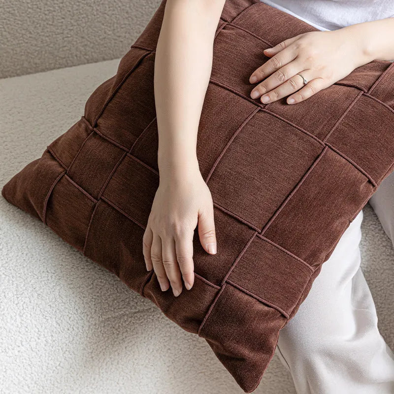 Square chenille woven pillow cushion showing textured fabric in various colour options