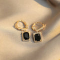 Geometric black zircon copper earrings with quadrilateral design in E2506 black colour