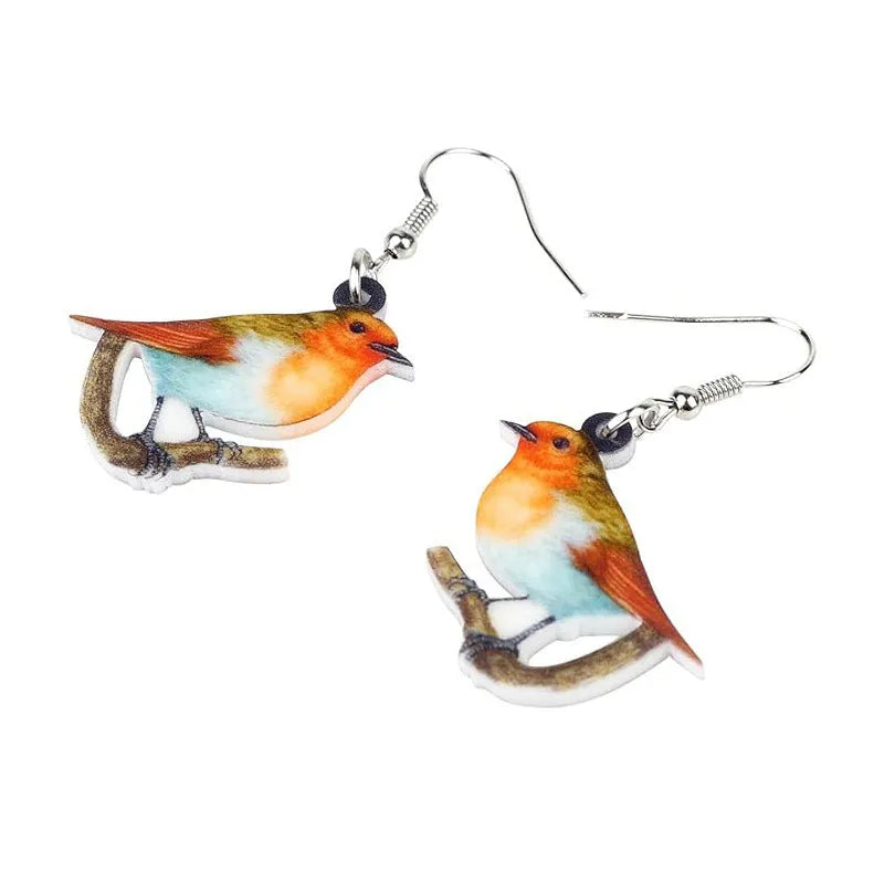 Blue titmouse pendant acrylic earrings with geometric snake motifs in two colour options
