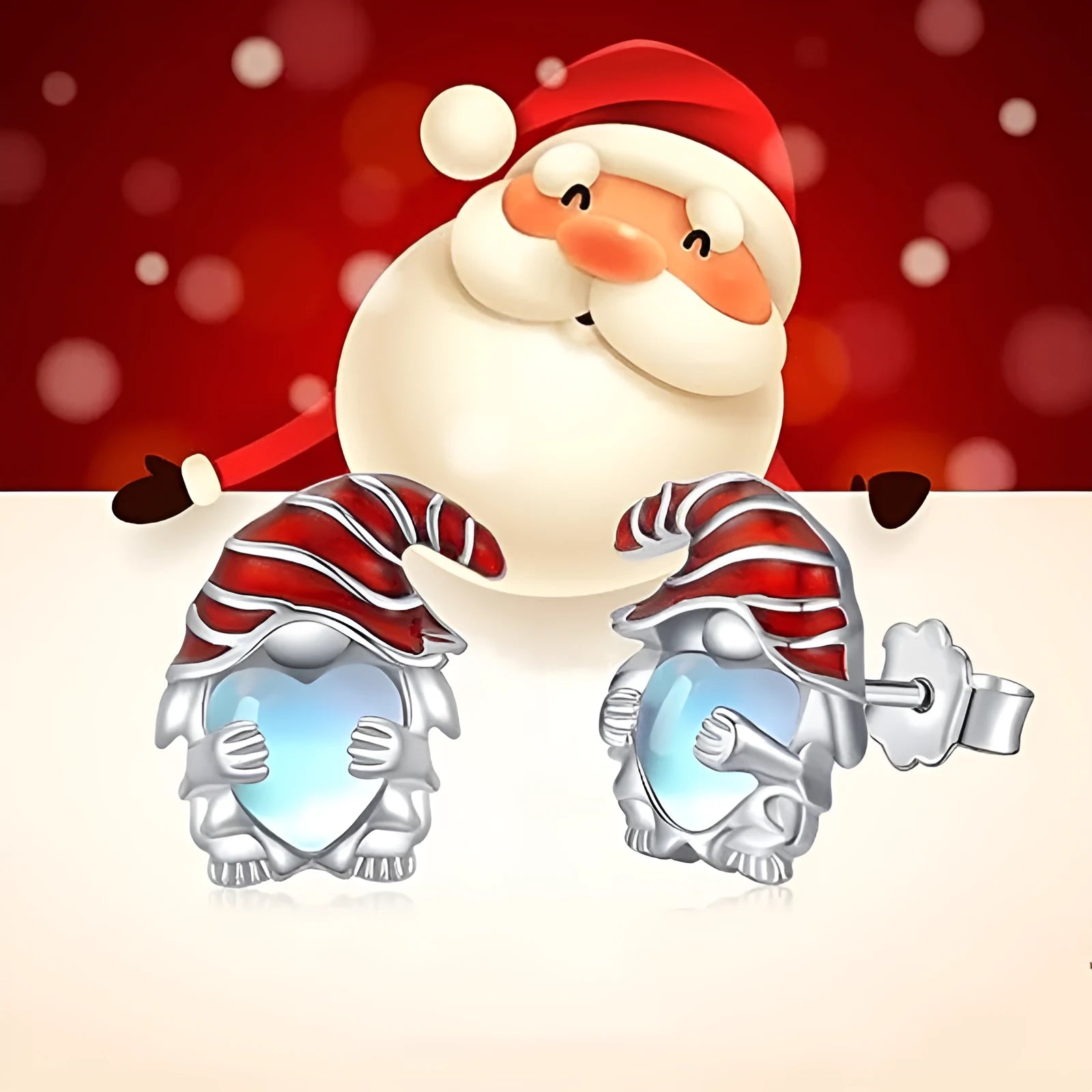 Women's Santa Claus heart-shaped earrings in white gold colour on a copper base.