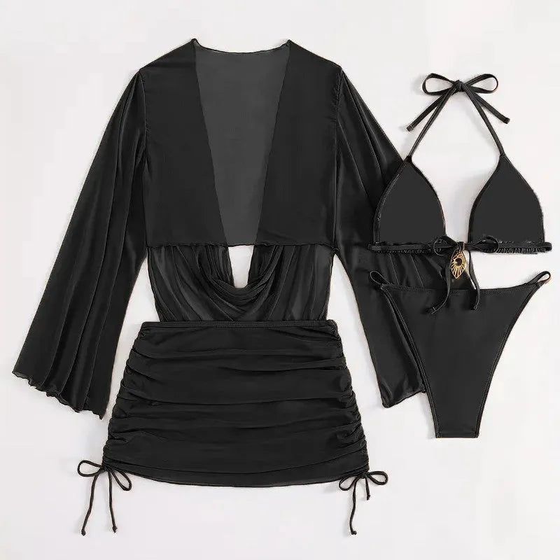Women's dark brown lace-up backless bikini swimsuit with brief style and sleeveless design