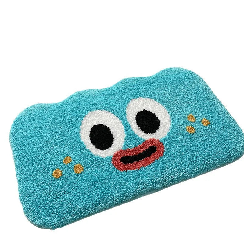Cartoon big eye clouds pattern on a soft, coloured polyester fibre bathroom mat.